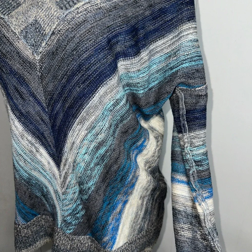 Free People Gray and Blue Stripe V‎ Neck Off Shoulder Sweater Knit Size S